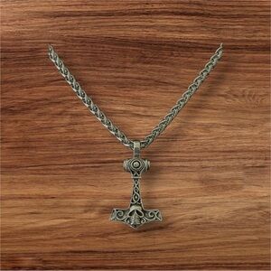 Men's 925 Sterling Silver Viking Thors Hammer Pendant + Free Chain Necklace